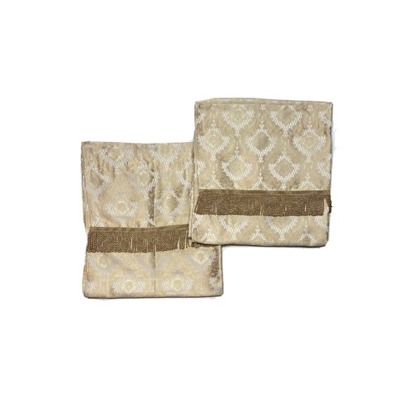 2 Vintage 1990s Luxury Drapes Curtains Panels Gold Jacquard Fringe 82